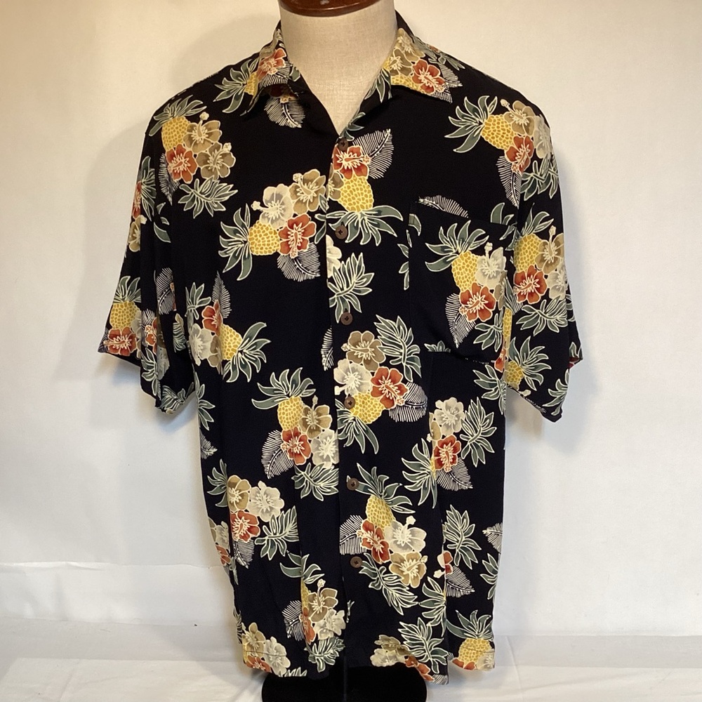 Floral Hawaiian Men's Shirt - Black, Yellow, Red Size Large Black East